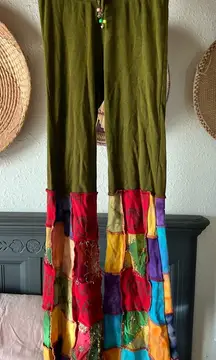 rising international BoHo patchwork bell bottom stretchy pants XXS/XS