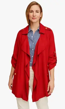 Soft Surroundings Red‎ Blue Stripe Cuff Nautical Military Topper Jacket Size S