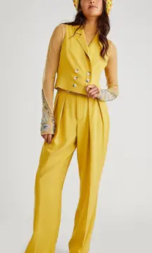 Free People New  Gabbie Vest Suit Set $308 SIZE 12 Bitter Oil Pants and Vest