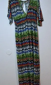 Colorful Maxi Dress Green‎ Blue Red Boho Bohemian Smocked Empire Waist XL