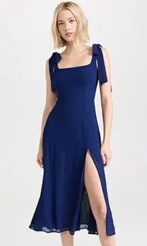 | Besse Slit Midi Tie Dress in Danube Blue