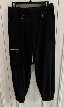 Hot Topic Joggers Black Strap Ultra High Rise Suspenders Goth Grunge Punk