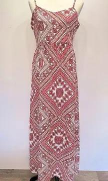 NEW ModCloth Skies Are Blue Coral Pink & Ivory Boho Spaghetti Strap Maxi Dress M