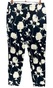 Boden Women's Black White Floral Print Cropped Trousers Pants Size 6 Long Preppy