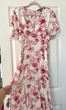 Primark Pink Floral Midi Dress with Slits and Tie Back