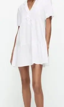 NEW ZARA Short Casual Style Flared V-Neck Plain Cotton Short‎ Sleeve WOMENS SZ S