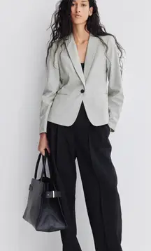 Women's H&M Gray Blazer Jacket Size 8 with White Polka Dot Lining