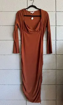 Women's Iris Brown Bodycon Ruched Dress Size L