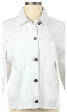 Rafaella Weekend floral Embroidery white denim 3/4 sleeved jacket sz Large