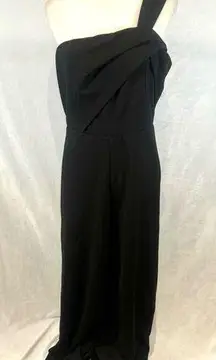 one shoulder pleated black wide leg jumpsuit size large