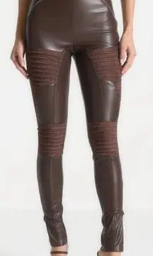 Maniere De Voir Leather & Suede Ribbed Legging In Chocolate Brown Women’s Size 0