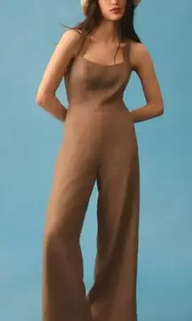 Reformation Autumn Linen Jumpsuit Size 0 Mushroom Brown Wide Leg One‎ Piece