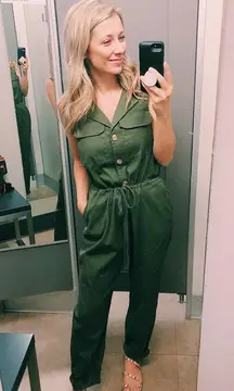 Sleeveless Button Front Utility Jumpsuit