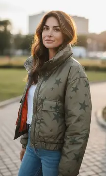 NEW Cato Women XL Puffer Jacket Olive Green Quilted Winter Coat Insulated Warm