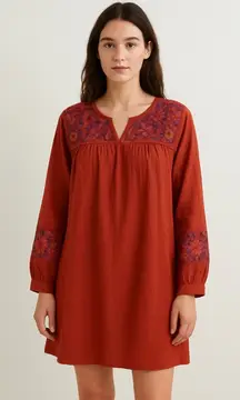 Jodifl burnt orange rust color embroidered long sleeve dress