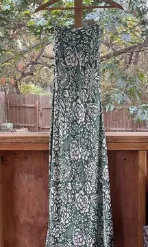 Zara Women's Green And White Floral Satin Slip Dress Size XS