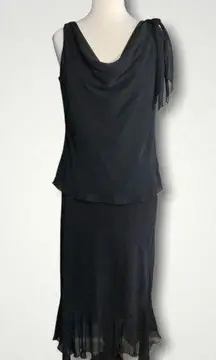 AGB 2 Pc Black Chiffon Overlay Handkerchief Hem Skirt Sleeveless Drape Top 10