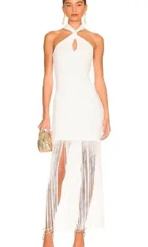 Alice + Olivia Steph Twist Neck Fringe Dress Off White Womens Size 4