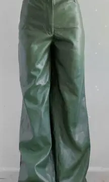 Urban Outfitters Faux Leather Wide Leg Green Pant Olive Army‎ Hunter High Waist