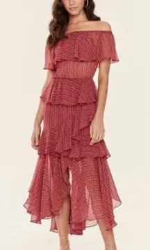 Misa Los‎ Angeles Lina Dress Midi Maxi Off the Shoulder Pink Orange Size XS