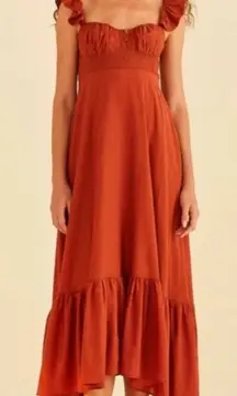 Farm Rio XL Ruffle Strap Maxi Dress in Cinnamon Orange/Brown