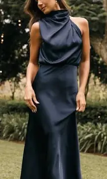 Petal & Pup Anabelle Halter Neck Midi Dress in navy