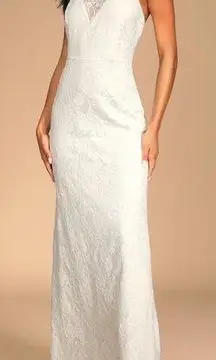 Lulus  Love Season Lace Halter Neck Backless Maxi Dress White Size XS NWT