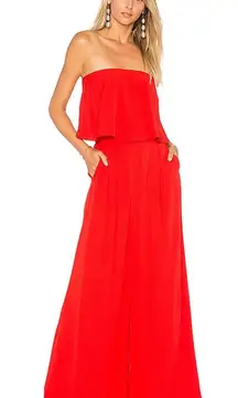 Free People Gia Red Crepe Strapless‎ Flounce Top & Wide Leg Pants Set Size Small