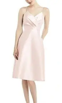 NWT Alfred Sung Draped Faux Wrap Cocktail Dress With Pockets Blush Size 0 D777