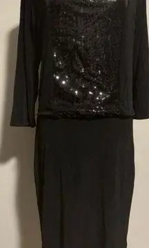 NWT Slinky Brand All Black Sequined 3/4 Sleeve Dress size medium