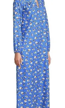 Lands End Mid Calf Nightgown LARGE L/P 14-16 Long Sleeve Cotton PJs BLUE Snowman