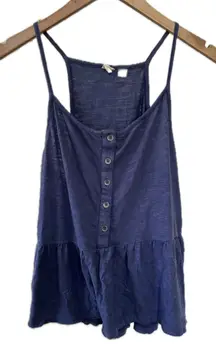 Roxy Women's 100% Cotton Navy Peplum Spaghetti Tank Racerback Top M