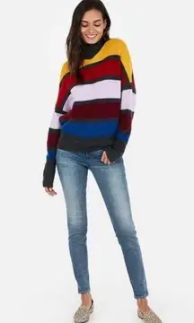 EXPRESS  Color Block Stripe Mock Turtleneck Sweater, XS