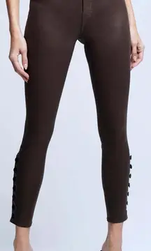 L'agence Piper High Rise Skinny Ankle Buttons In Espresso Coated Size 25‎