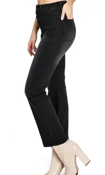 Black Mid-Rise Crop Flare Jeans