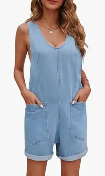 Greaidea Women’s High Roller Denim Shortalls in Light Blue