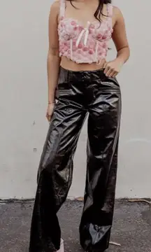 Free People Star Crossed Lovers Patent Faux Leather Pants Black NWT Size 0