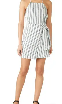 Club Monaco Mairead Skirt Women's 6 White Blue Striped Wrap‎ Lined Mini Side Tie