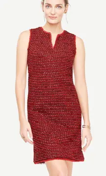 NWT  Fringe Tweed Shift Dress in Red Multi