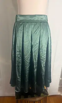 Emerald Green Satin Midi Skirt Costume Agent M Full Swing A-Line Elastic Waist