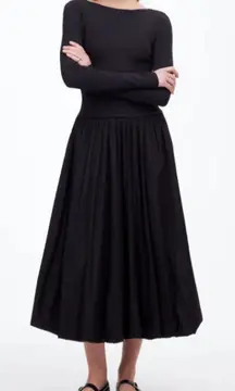 Madewell Dress Womens Midi‎ Bubble-Hem Fit Flare Black Balletcore Size 0 NEW