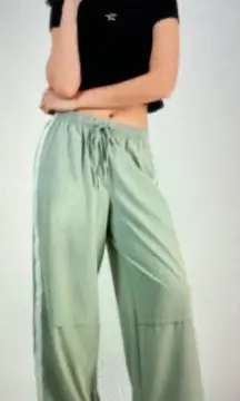 Hippie Rose Light Green Satin wide leg track pants