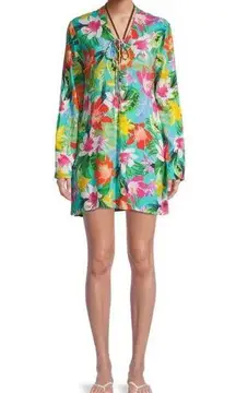 LA BLANCA Tropical-Print Lace-Up Cover-Up