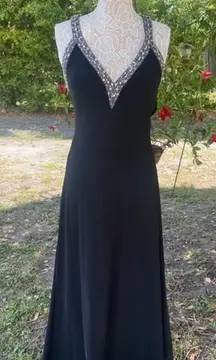Montorio Knitwear Full Length Beaded Black Evening‎ Formal Gown Dress Elegant M