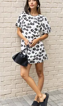 Scoop Neck Floral Puff Sleeve Dress