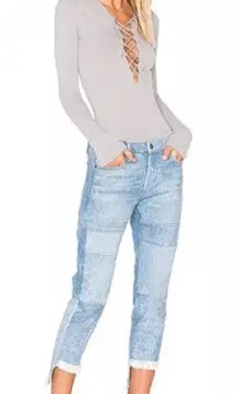 Tortoise‎ Women's Savanna Crop Jeans Patchwork Indigo Two Tone Fringe Size 27