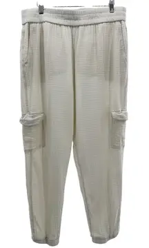 SOFT SURROUNDINGS Ecru Beach Bound‎ Gauze Pull On Jogger Cargo Pocket Large