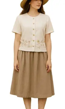 Alfred Dunner White Floral Embroidered Button-Down Blouse 10 Made in‎ Hong Kong