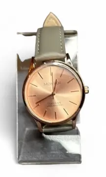 Monroe Classique Analog Quartz Watch Rose Gold Tone Gray Leather Strap
