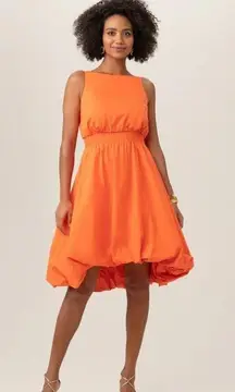 💕TRINA TURK💕 Sought After Dress High Low Bubble Hem Fire Island Orange XL NWT